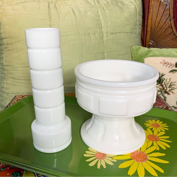 Deco Milk Glass Vase and Compote - Picture 9 of 9